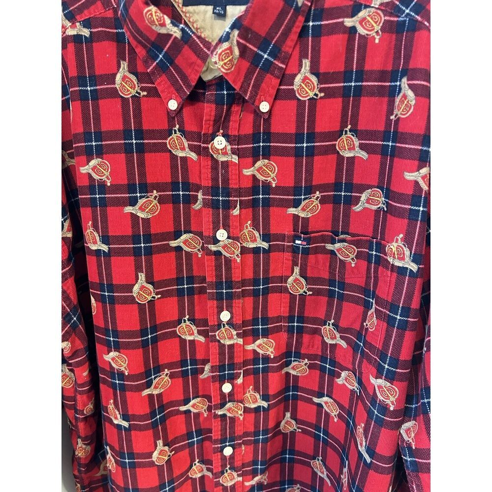 Tommy Bahama Red Micro Corduroy Button Down English Saddle Print Men's XL Shirt - Picture 2 of 12
